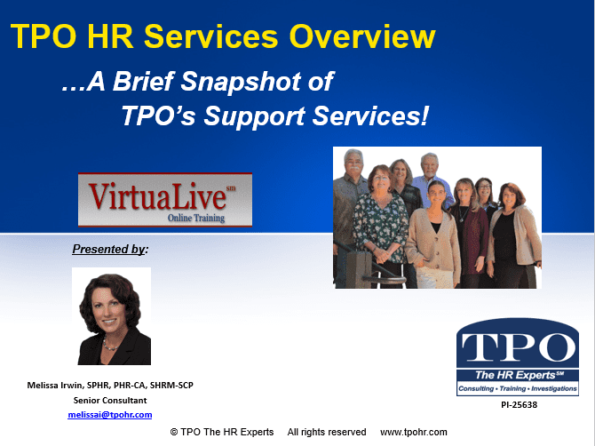 TPO HR services overview presentation slide.